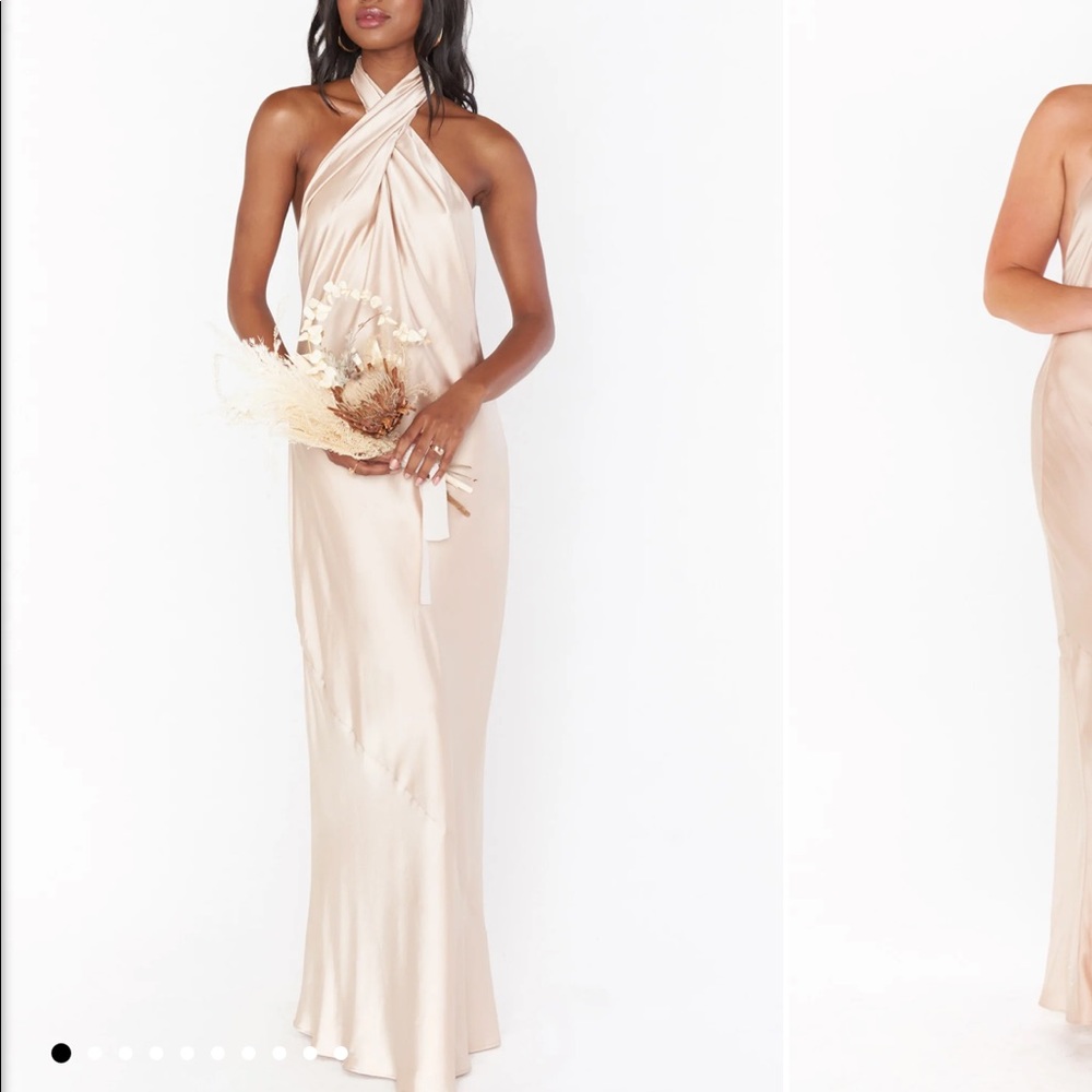Show me your mumu jasmine halter bridesmaid wedding gown champagne luxe satin